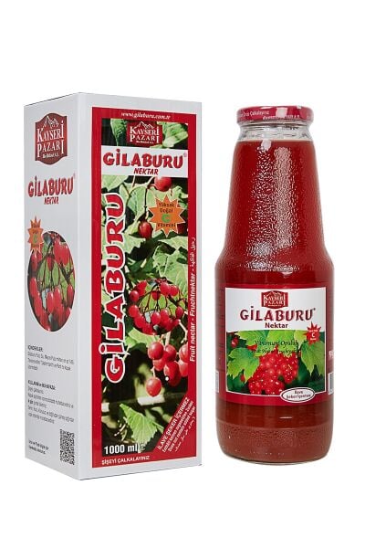 Kayseri Pazarı Gilaburu Suyu Nektarı 1000 mL Cam Şişe Şeker İlavesiz